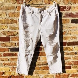 Distressed Jeans Cutoffs White
